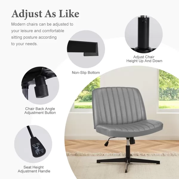 imageSweetcrispy Criss Cross Chair Legged Armless Office Desk Chair No Wheels Swivel Vanity Chair Height Adjustable Wide Seat Computer Task Chair Fabric Vanity Modern Home Chair WhiteGrey Leather