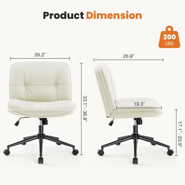 imageSweetcrispy Criss Cross Chair Legged Armless Office Desk Chair No Wheels Swivel Vanity Chair Height Adjustable Wide Seat Computer Task Chair Fabric Vanity Modern Home Chair WhiteBeige