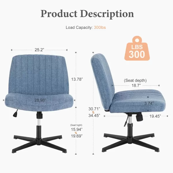 imageSweetcrispy Criss Cross Chair Legged Armless Office Desk Chair No Wheels Swivel Vanity Chair Height Adjustable Wide Seat Computer Task Chair Fabric Vanity Modern Home Chair WhiteBlue