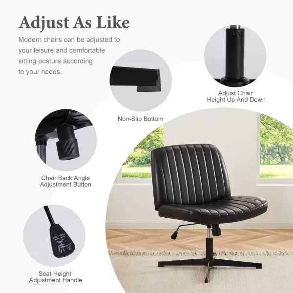 imageSweetcrispy Criss Cross Chair Legged Armless Office Desk Chair No Wheels Swivel Vanity Chair Height Adjustable Wide Seat Computer Task Chair Fabric Vanity Modern Home Chair WhiteLeatherblack