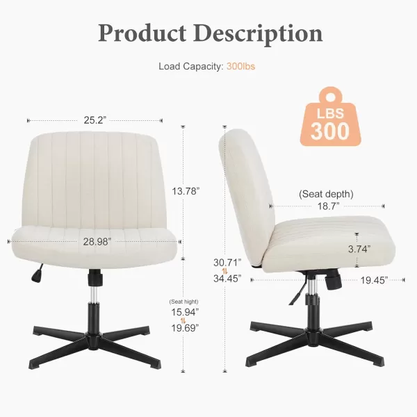 imageSweetcrispy Criss Cross Chair Legged Armless Office Desk Chair No Wheels Swivel Vanity Chair Height Adjustable Wide Seat Computer Task Chair Fabric Vanity Modern Home Chair WhitePearl White