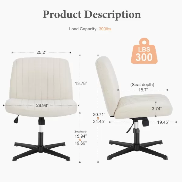 imageSweetcrispy Criss Cross Chair Legged Armless Office Desk Chair No Wheels Swivel Vanity Chair Height Adjustable Wide Seat Computer Task Chair Fabric Vanity Modern Home Chair WhiteBeige