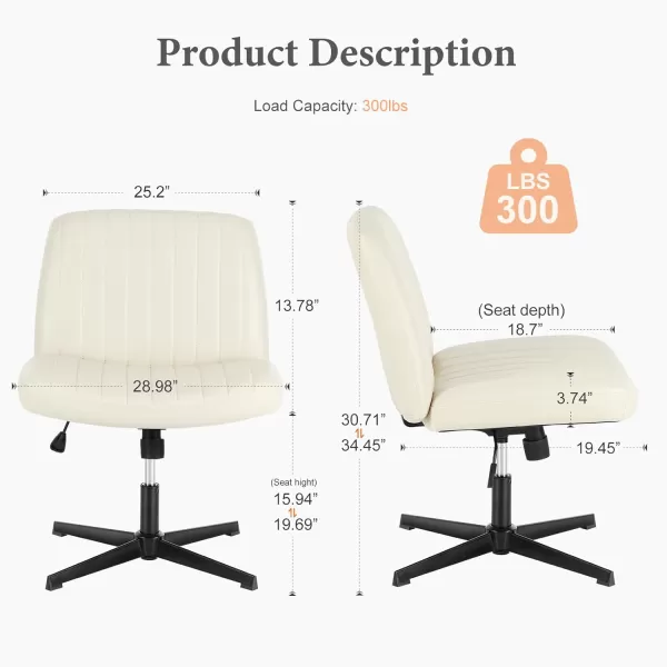 imageSweetcrispy Criss Cross Chair Legged Armless Office Desk Chair No Wheels Swivel Vanity Chair Height Adjustable Wide Seat Computer Task Chair Fabric Vanity Modern Home Chair WhiteWhite