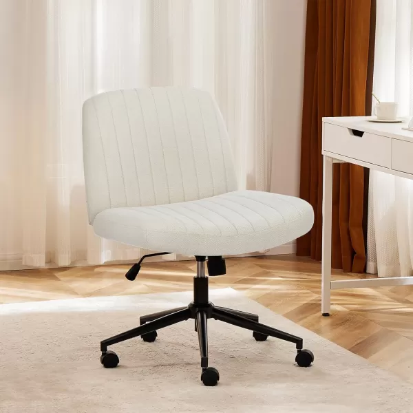 imageSweetcrispy Criss Cross Chair Legged Armless Office Desk Chair No Wheels Swivel Vanity Chair Height Adjustable Wide Seat Computer Task Chair Fabric Vanity Modern Home Chair WhiteBeige