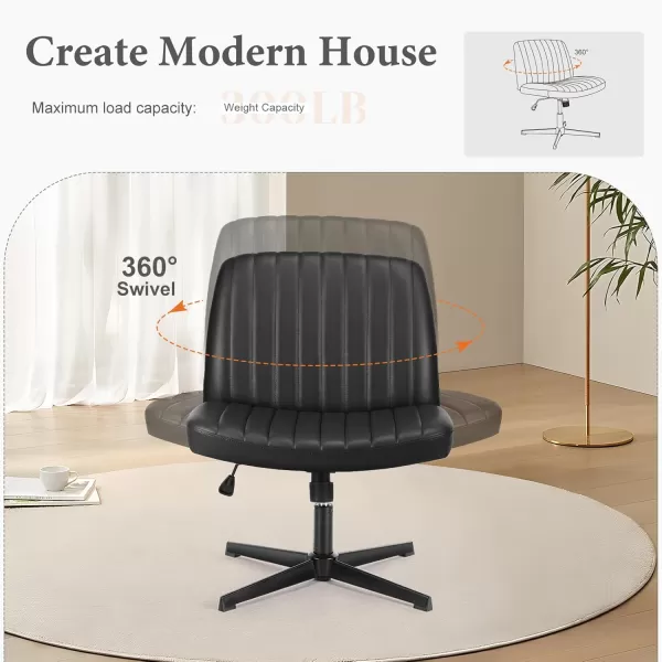 imageSweetcrispy Criss Cross Chair Legged Armless Office Desk Chair No Wheels Swivel Vanity Chair Height Adjustable Wide Seat Computer Task Chair Fabric Vanity Modern Home Chair WhiteLeatherblack
