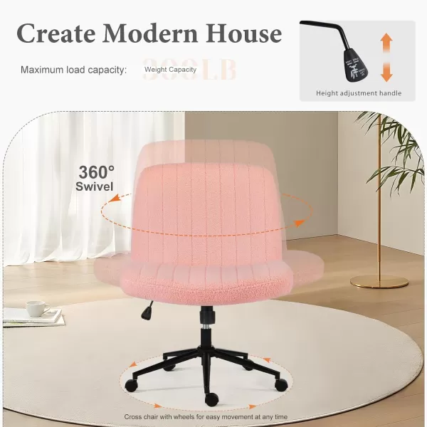 imageSweetcrispy Criss Cross Chair Legged Armless Office Desk Chair No Wheels Swivel Vanity Chair Height Adjustable Wide Seat Computer Task Chair Fabric Vanity Modern Home Chair WhitePink