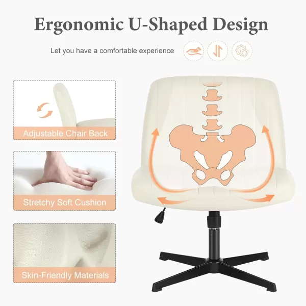 imageSweetcrispy Criss Cross Chair Legged Armless Office Desk Chair No Wheels Swivel Vanity Chair Height Adjustable Wide Seat Computer Task Chair Fabric Vanity Modern Home Chair WhiteWhite