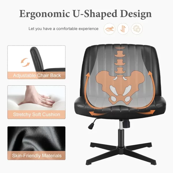 imageSweetcrispy Criss Cross Chair Legged Armless Office Desk Chair No Wheels Swivel Vanity Chair Height Adjustable Wide Seat Computer Task Chair Fabric Vanity Modern Home Chair WhiteLeatherblack