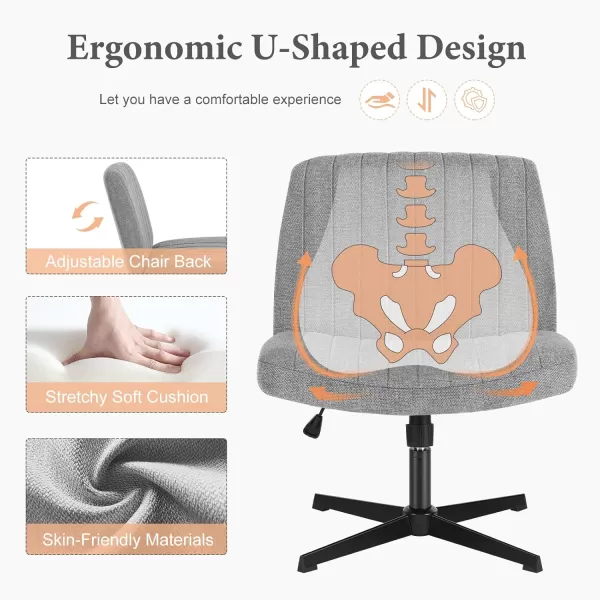 imageSweetcrispy Criss Cross Chair Legged Armless Office Desk Chair No Wheels Swivel Vanity Chair Height Adjustable Wide Seat Computer Task Chair Fabric Vanity Modern Home Chair WhiteGrey