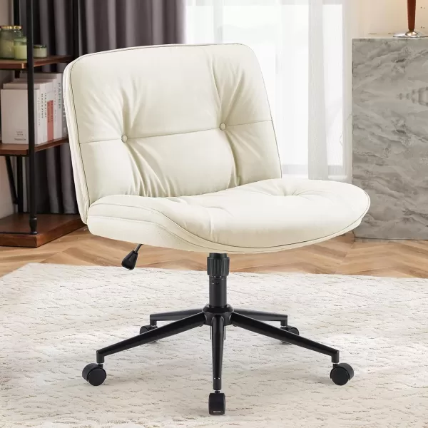 imageSweetcrispy Criss Cross Chair Legged Armless Office Desk Chair No Wheels Swivel Vanity Chair Height Adjustable Wide Seat Computer Task Chair Fabric Vanity Modern Home Chair WhiteBeige