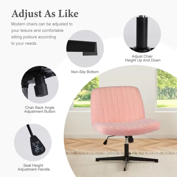 imageSweetcrispy Criss Cross Chair Legged Armless Office Desk Chair No Wheels Swivel Vanity Chair Height Adjustable Wide Seat Computer Task Chair Fabric Vanity Modern Home Chair WhitePink