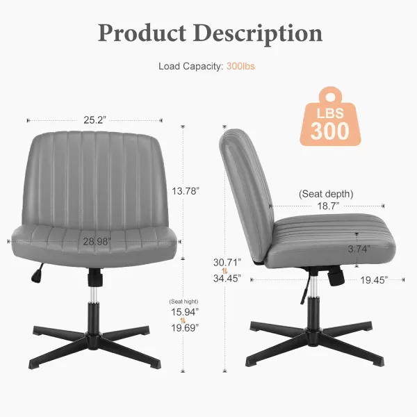 imageSweetcrispy Criss Cross Chair Legged Armless Office Desk Chair No Wheels Swivel Vanity Chair Height Adjustable Wide Seat Computer Task Chair Fabric Vanity Modern Home Chair WhiteGrey Leather