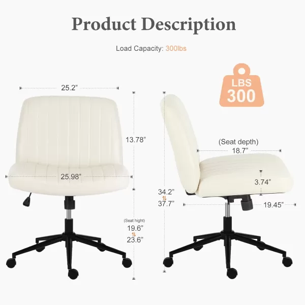 imageSweetcrispy Criss Cross Chair Legged Armless Office Desk Chair No Wheels Swivel Vanity Chair Height Adjustable Wide Seat Computer Task Chair Fabric Vanity Modern Home Chair WhiteWhite