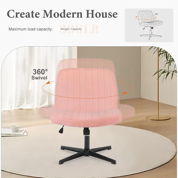 imageSweetcrispy Criss Cross Chair Legged Armless Office Desk Chair No Wheels Swivel Vanity Chair Height Adjustable Wide Seat Computer Task Chair Fabric Vanity Modern Home Chair WhitePink
