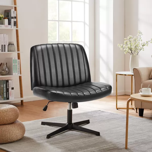 imageSweetcrispy Criss Cross Chair Legged Armless Office Desk Chair No Wheels Swivel Vanity Chair Height Adjustable Wide Seat Computer Task Chair Fabric Vanity Modern Home Chair WhiteLeatherblack