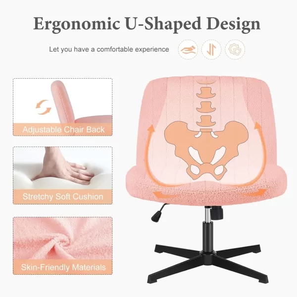 imageSweetcrispy Criss Cross Chair Legged Armless Office Desk Chair No Wheels Swivel Vanity Chair Height Adjustable Wide Seat Computer Task Chair Fabric Vanity Modern Home Chair WhitePink