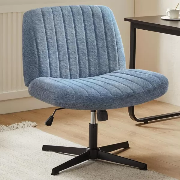 imageSweetcrispy Criss Cross Chair Legged Armless Office Desk Chair No Wheels Swivel Vanity Chair Height Adjustable Wide Seat Computer Task Chair Fabric Vanity Modern Home Chair WhiteBlue