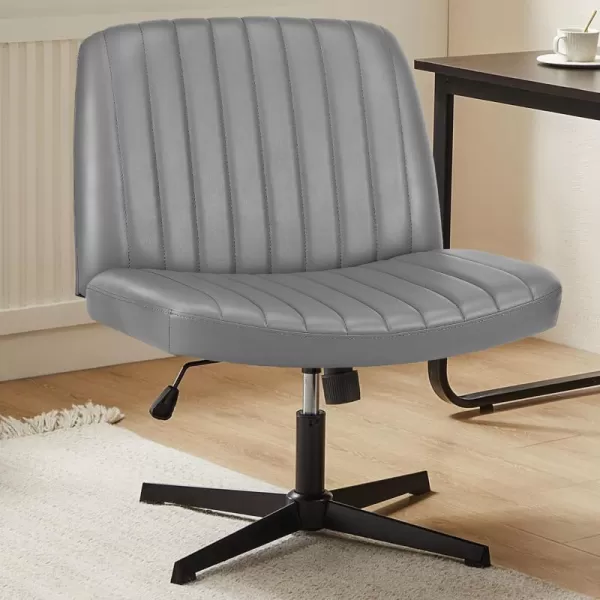 imageSweetcrispy Criss Cross Chair Legged Armless Office Desk Chair No Wheels Swivel Vanity Chair Height Adjustable Wide Seat Computer Task Chair Fabric Vanity Modern Home Chair WhiteGrey Leather