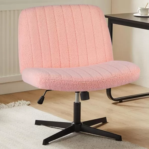 imageSweetcrispy Criss Cross Chair Legged Armless Office Desk Chair No Wheels Swivel Vanity Chair Height Adjustable Wide Seat Computer Task Chair Fabric Vanity Modern Home Chair WhitePink