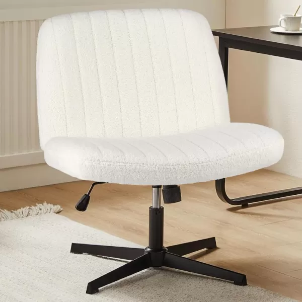 imageSweetcrispy Criss Cross Chair Legged Armless Office Desk Chair No Wheels Swivel Vanity Chair Height Adjustable Wide Seat Computer Task Chair Fabric Vanity Modern Home Chair WhiteFurry White