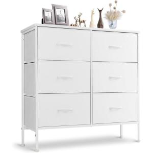 imageSweetcrispy 6 Drawers Dresser for Bedroom Kidsroom Furniture Small Chest Tower Storage Organizer Units for Clothing Closet Fabric Bins Wood Top Steel Frame Lightweight Assemble Tools IncludeWhite