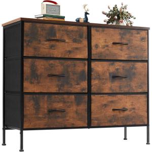 imageSweetcrispy 6 Drawers Dresser for Bedroom Kidsroom Furniture Small Chest Tower Storage Organizer Units for Clothing Closet Fabric Bins Wood Top Steel Frame Lightweight Assemble Tools IncludeBrown