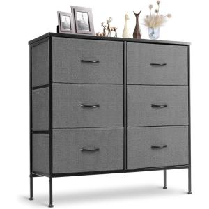 imageSweetcrispy 6 Drawers Dresser for Bedroom Kidsroom Furniture Small Chest Tower Storage Organizer Units for Clothing Closet Fabric Bins Wood Top Steel Frame Lightweight Assemble Tools IncludeGrey