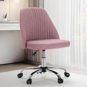 imageSweetcrispy Armless Office Chair Cute Desk Chair Modern Fabric Home Office Desk Chairs with Wheels Adjustable Swivel Task Computer Vanity Chair for Small SpacesLight Pink