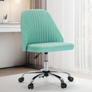 imageSweetcrispy Armless Office Chair Cute Desk Chair Modern Fabric Home Office Desk Chairs with Wheels Adjustable Swivel Task Computer Vanity Chair for Small SpacesTeal