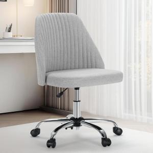 imageSweetcrispy Armless Office Chair Cute Desk Chair Modern Fabric Home Office Desk Chairs with Wheels Adjustable Swivel Task Computer Vanity Chair for Small SpacesPale Gray