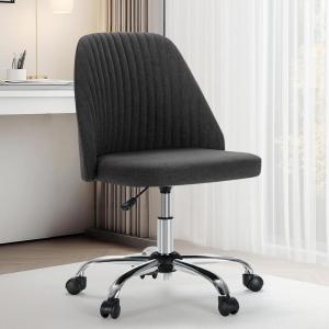 imageSweetcrispy Armless Office Chair Cute Desk Chair Modern Fabric Home Office Desk Chairs with Wheels Adjustable Swivel Task Computer Vanity Chair for Small SpacesCharcoal Gray