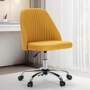 imageSweetcrispy Armless Office Chair Cute Desk Chair Modern Fabric Home Office Desk Chairs with Wheels Adjustable Swivel Task Computer Vanity Chair for Small SpacesGolden
