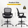 imageSweetcrispy Home Office Drafting Chair  Ergonomic High Stool Computer with Adjustable Height and Comfy Lumbar Support Tall Rolling Task for Standing Desk with Fixed Arm and Footrest BlackDark Black