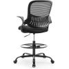 imageSweetcrispy Home Office Drafting Chair  Ergonomic High Stool Computer with Adjustable Height and Comfy Lumbar Support Tall Rolling Task for Standing Desk with Fixed Arm and Footrest BlackDark Black