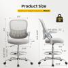 imageSweetcrispy Home Office Drafting Chair  Ergonomic High Stool Computer with Adjustable Height and Comfy Lumbar Support Tall Rolling Task for Standing Desk with Fixed Arm and Footrest BlackLight Grey
