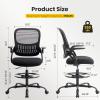 imageSweetcrispy Home Office Drafting Chair  Ergonomic High Stool Computer with Adjustable Height and Comfy Lumbar Support Tall Rolling Task for Standing Desk with Fixed Arm and Footrest BlackDark Black