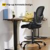 imageSweetcrispy Home Office Drafting Chair  Ergonomic High Stool Computer with Adjustable Height and Comfy Lumbar Support Tall Rolling Task for Standing Desk with Fixed Arm and Footrest BlackDark Black