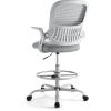 imageSweetcrispy Home Office Drafting Chair  Ergonomic High Stool Computer with Adjustable Height and Comfy Lumbar Support Tall Rolling Task for Standing Desk with Fixed Arm and Footrest BlackLight Grey