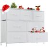 imageSweetcrispy Dresser for Bedroom TV Stand Fabric Dresser with 7 Drawers Dresser Chest of Drawers Organizer Wood Tabletop Dresser for Closet Living Room Entryway BlackWhite