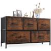imageSweetcrispy Dresser for Bedroom TV Stand Fabric Dresser with 7 Drawers Dresser Chest of Drawers Organizer Wood Tabletop Dresser for Closet Living Room Entryway BlackRust Brown