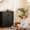 imageSweetcrispy Dresser for Bedroom TV Stand Fabric Dresser with 7 Drawers Dresser Chest of Drawers Organizer Wood Tabletop Dresser for Closet Living Room Entryway BlackDeep Black