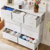 imageSweetcrispy Dresser for Bedroom TV Stand Fabric Dresser with 7 Drawers Dresser Chest of Drawers Organizer Wood Tabletop Dresser for Closet Living Room Entryway BlackWhite