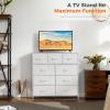 imageSweetcrispy Dresser for Bedroom TV Stand Fabric Dresser with 7 Drawers Dresser Chest of Drawers Organizer Wood Tabletop Dresser for Closet Living Room Entryway BlackWhite