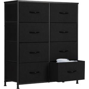imageSweetcrispy Dresser for Bedroom TV Stand Fabric Dresser with 7 Drawers Dresser Chest of Drawers Organizer Wood Tabletop Dresser for Closet Living Room Entryway BlackDeep Black