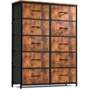 imageSweetcrispy Dresser for Bedroom TV Stand Fabric Dresser with 7 Drawers Dresser Chest of Drawers Organizer Wood Tabletop Dresser for Closet Living Room Entryway BlackRustic Brown