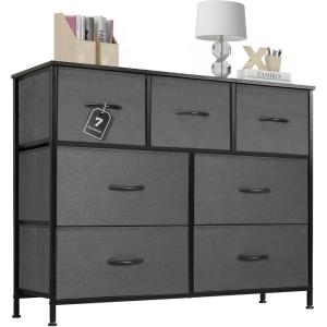 imageSweetcrispy Dresser for Bedroom TV Stand Fabric Dresser with 7 Drawers Dresser Chest of Drawers Organizer Wood Tabletop Dresser for Closet Living Room Entryway BlackDark Grey
