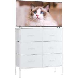 imageSweetcrispy Dresser for Bedroom TV Stand Fabric Dresser with 7 Drawers Dresser Chest of Drawers Organizer Wood Tabletop Dresser for Closet Living Room Entryway BlackWhite
