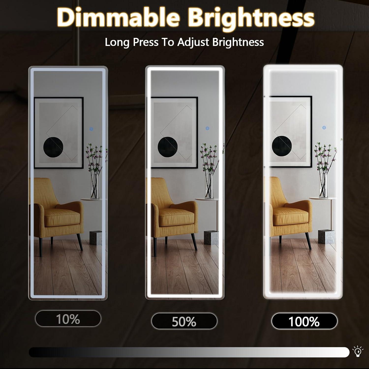 image:imageSweetcrispy Full Length Mirror with LED Lights 61x17 Lighted Floor Mirror with Dimming amp 3 Color Lighting Stand for Bedroom Dressing RoomRectangular