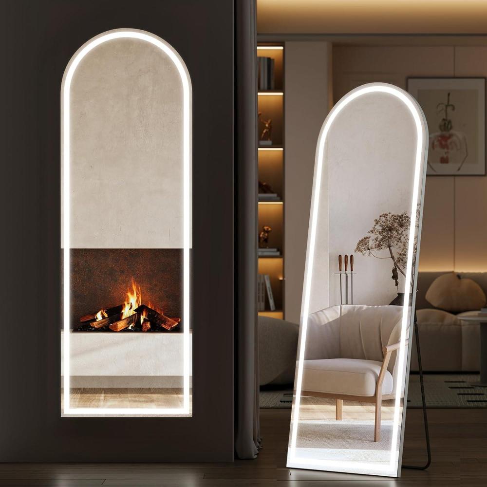 image:imageSweetcrispy Full Length Mirror with LED Lights 61x17 Lighted Floor Mirror with Dimming amp 3 Color Lighting Stand for Bedroom Dressing RoomArched