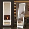 image:imageSweetcrispy Full Length Mirror with LED Lights 61x17 Lighted Floor Mirror with Dimming amp 3 Color Lighting Stand for Bedroom Dressing RoomRectangular